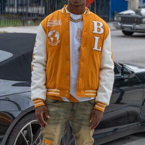 Blac Leaf Wheat Signature Letterman Bomber Jacket